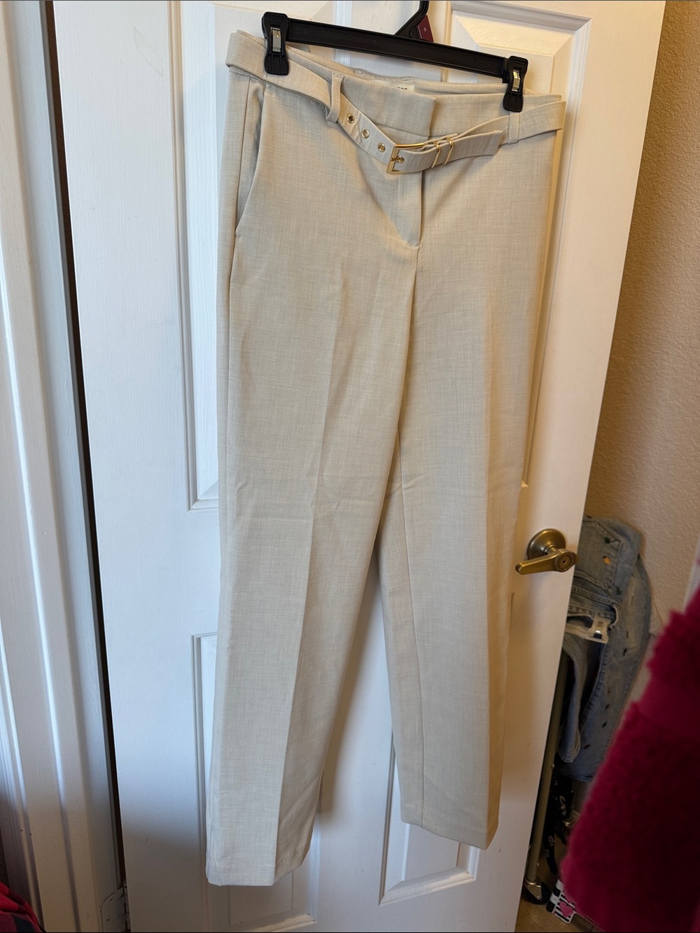 Rachel Zoe Tailored Cream High-Waist Belted Trousers
